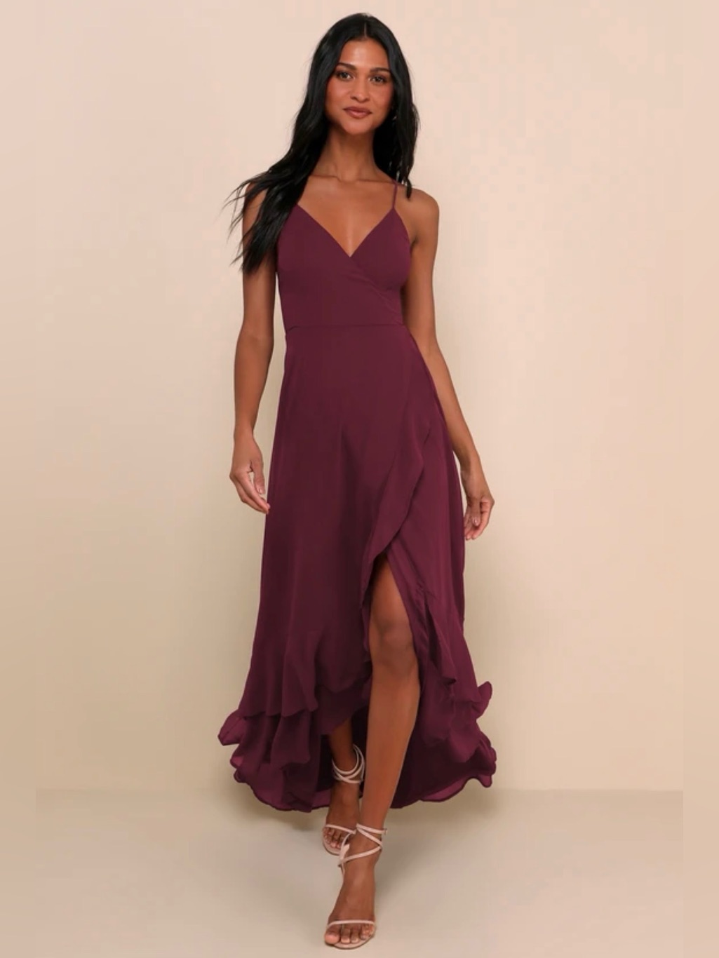 Lulus Plum Lace-Up High-Low Maxi Dress